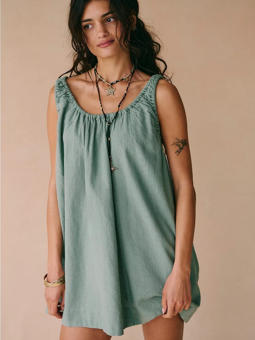 Free People  Blue Cotton Mini Dress